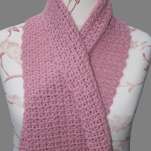 Pretty Crochet Sparkle Scarf (Rose Shade)