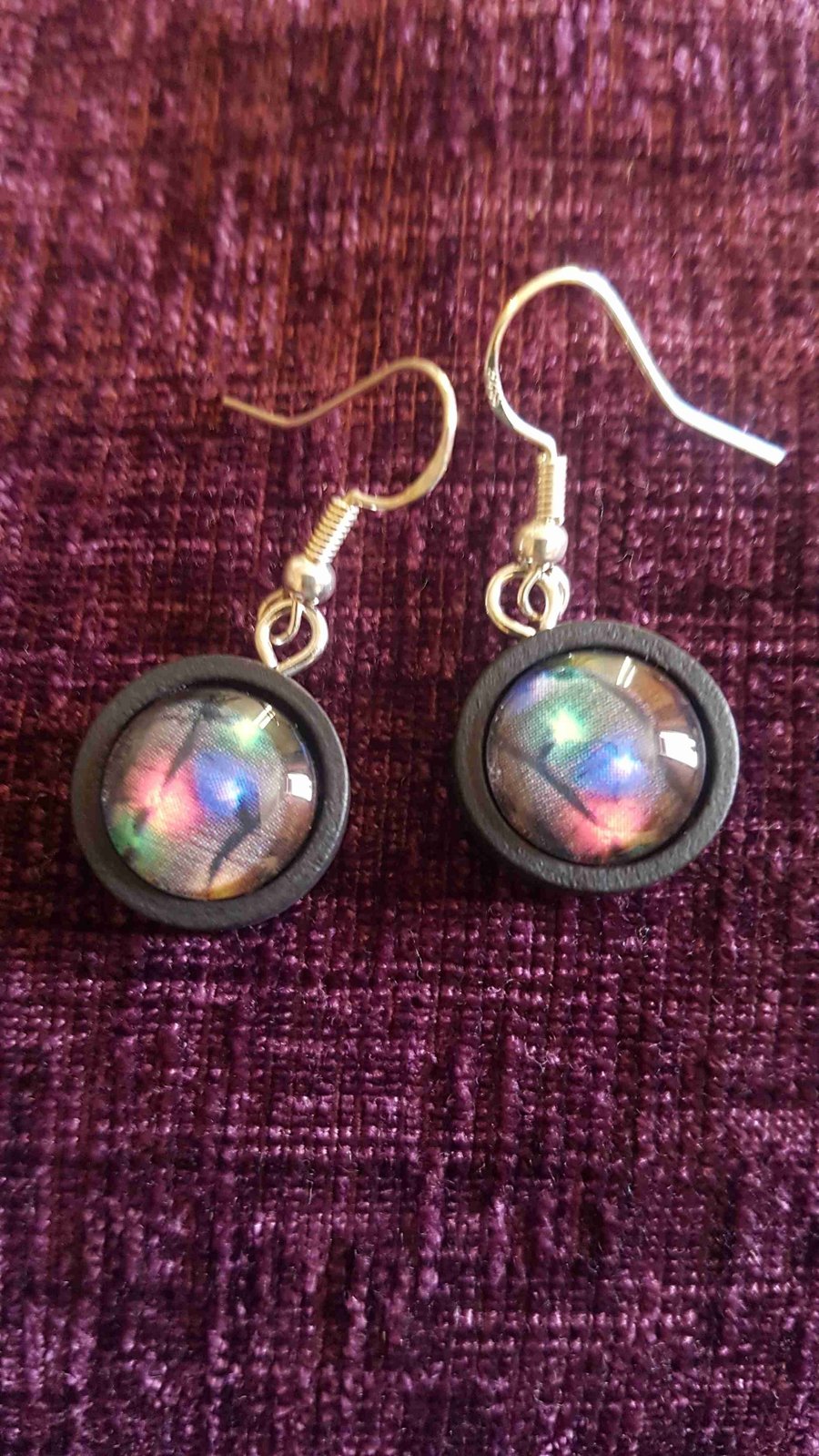 Wooden glass Xmas lights earings 