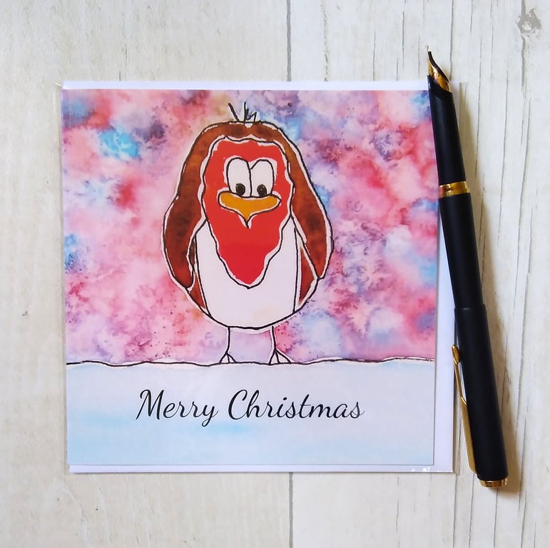 Robin Christmas card (printed card).Christmas card. Robin card.