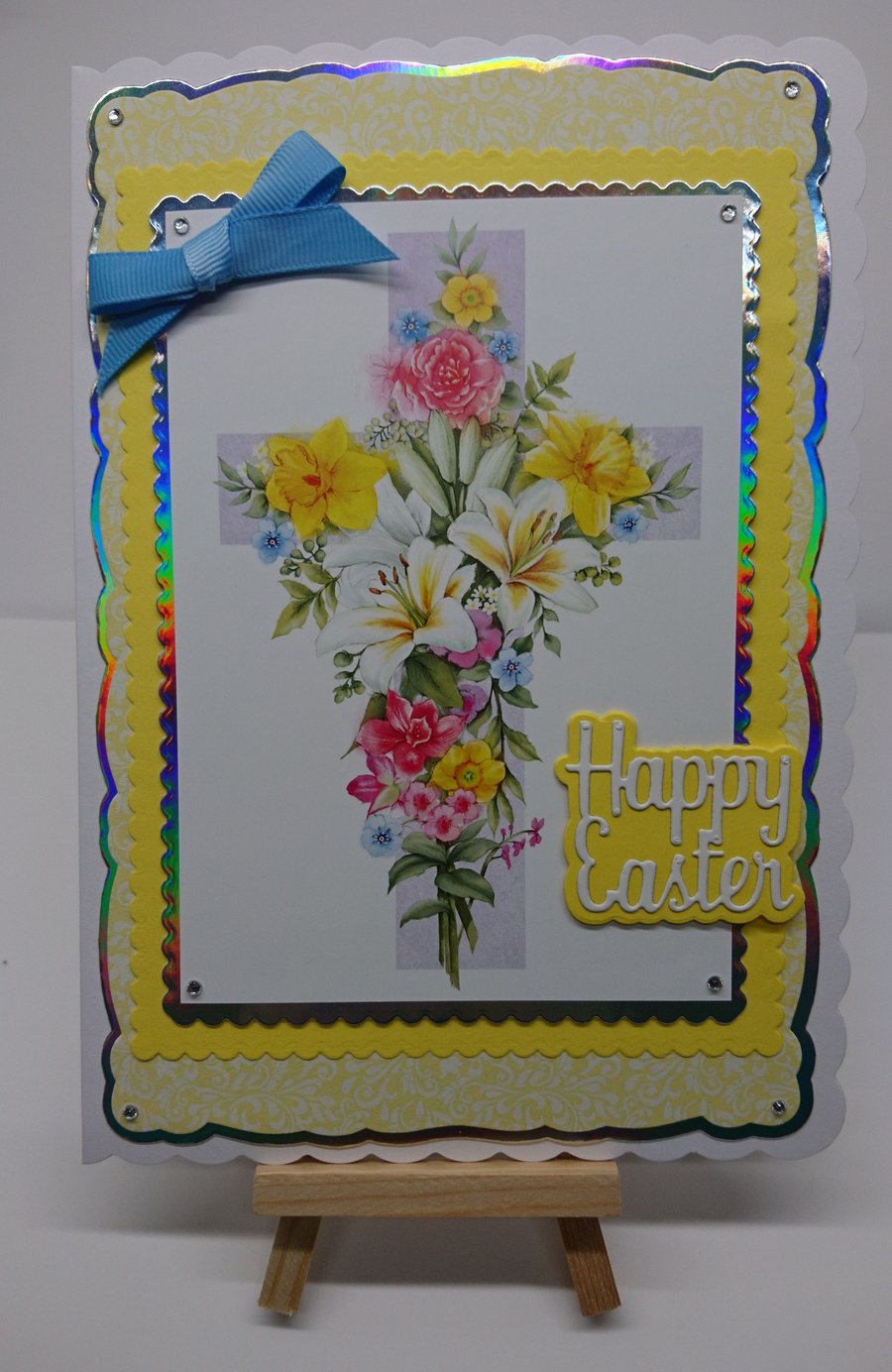 Easter Card Happy Easter Cross Spring Flowers Daffodils 3D Luxury Handmade Card