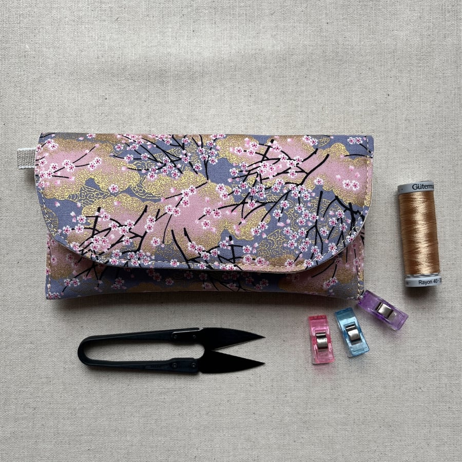 Glasses Case Japanese Fabric with Pink and Lilac Blossoms