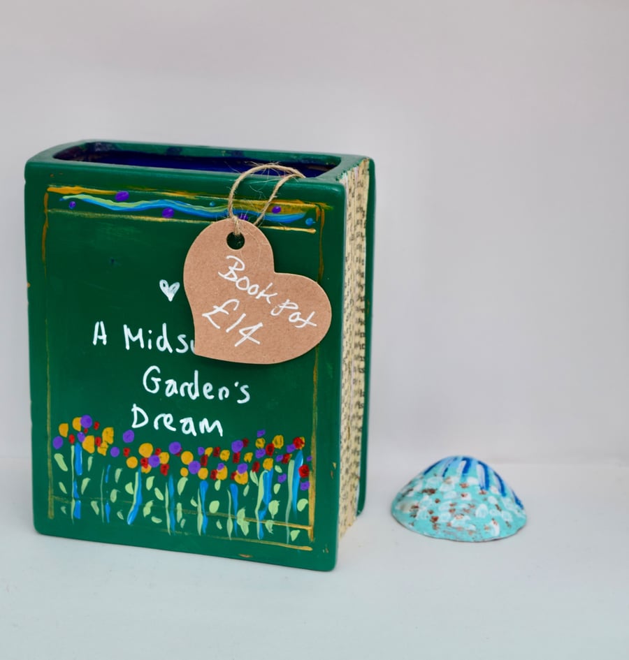 'A Midsummer Garden's Dream' Hand-Painted Ceramic Book Bud Vase - Pen Pot