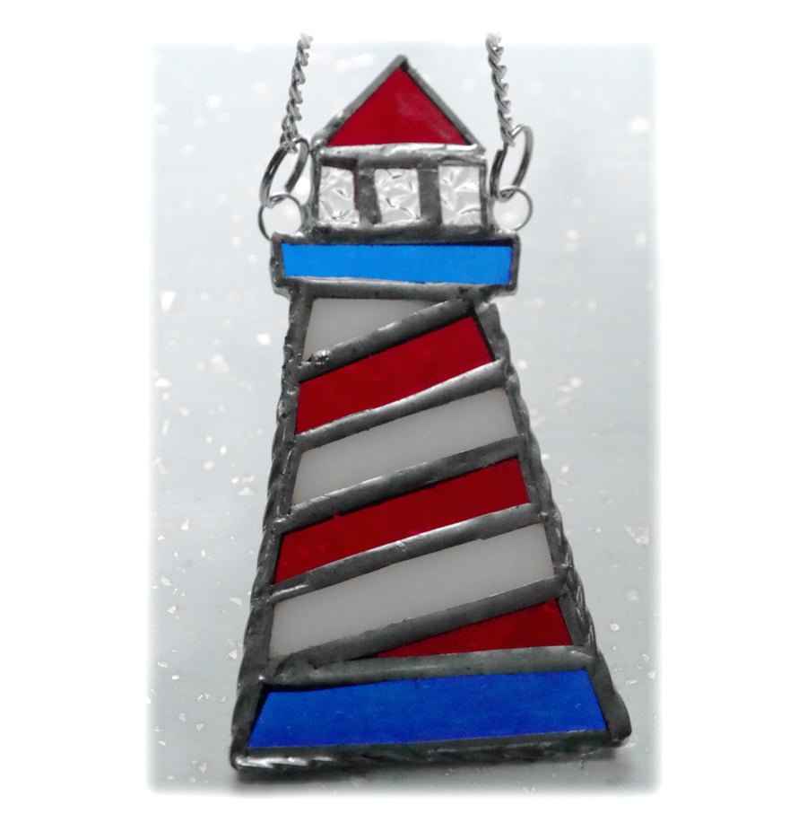 Lighthouse Suncatcher Stained Glass Handmade Red 001