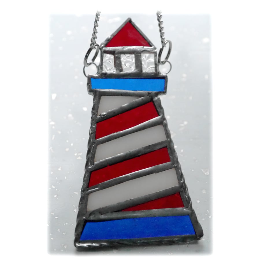 Lighthouse Suncatcher Stained Glass Handmade Red 001