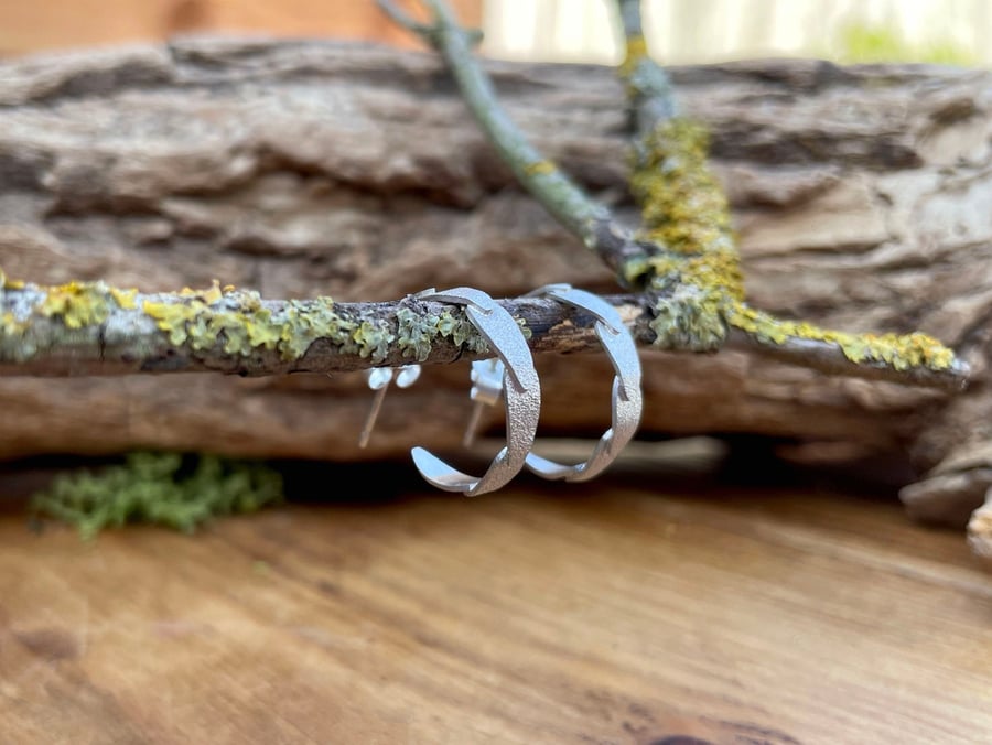 Handmade Silver Petal Half Hoop Earrings