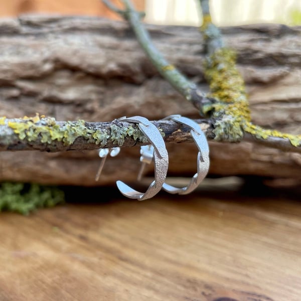 Handmade Silver Petal Half Hoop Earrings