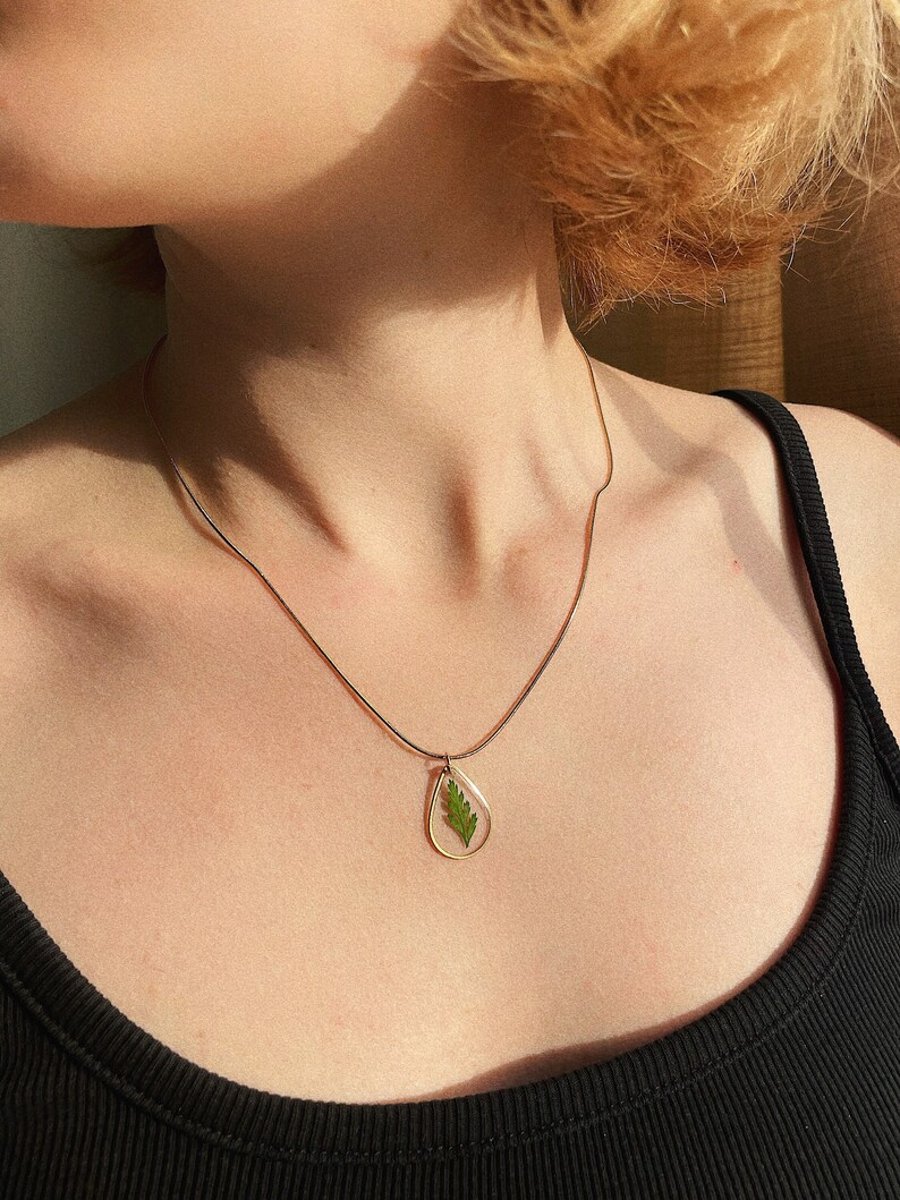 Handmade preserved fern resin pendant, natural flower necklace, gift for her