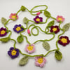 Crochet Floral Garland in Pink and Purple 