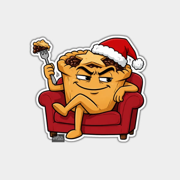 Unique Funny Christmas Sticker Xmas Decal - Cheeky Cute Happy Mince Pie