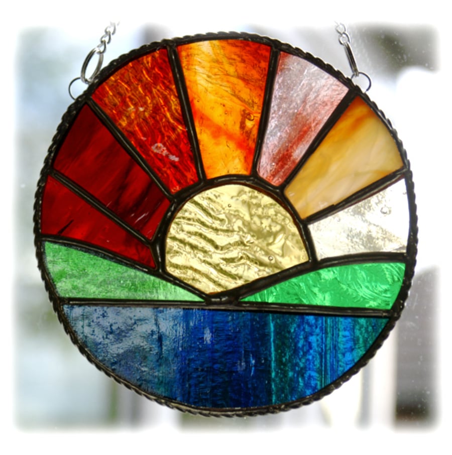 Sunrise Picture Stained Glass Suncatcher Handmade Sun Ring 012