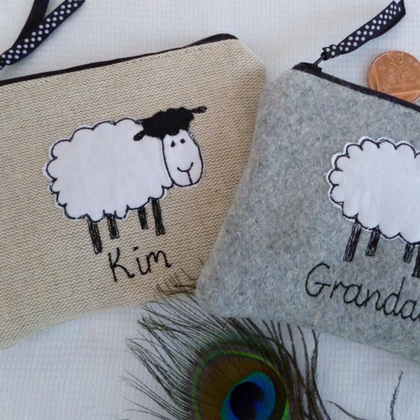 Personalised Sheep Wallet - Custom Coin Purse or Pouch - Unique Gift