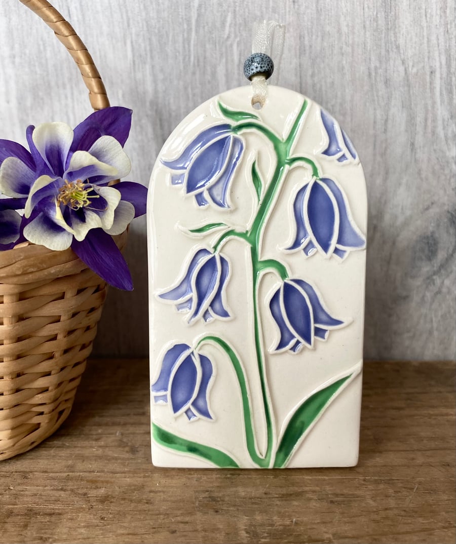 Small bluebell pottery hanging decoration with bead