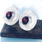 SILVER Garnet Textured Stud Earrings, Handmade Urban Jewellery