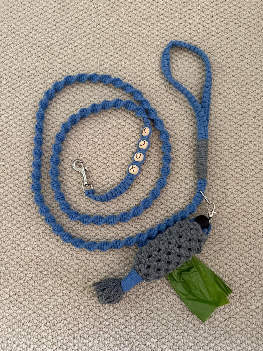 Custom handrafted macrame dog lead & matching poo bag holder
