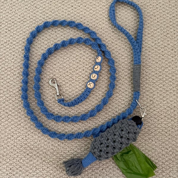 Custom handrafted macrame dog lead & matching poo bag holder