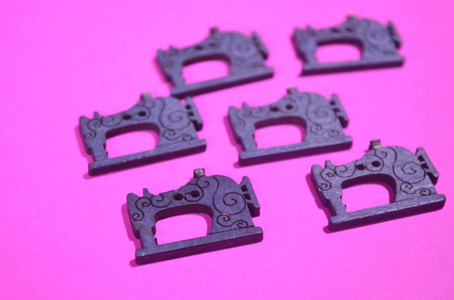 Wooden Sewing Machine Buttons Indigo Dark Purple 6pk Seamstress 26x20mm (S4)