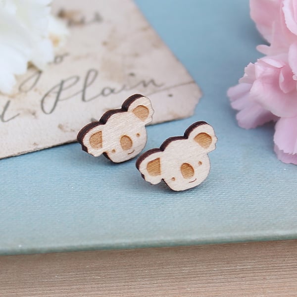 Wooden Koala Stud Earrings