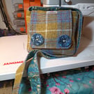 Harris tweed cross body bag with handmade buttons 