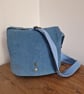 Handmade Pale Blue Upcycled Denim Crossbody Bag with Bee Print Lining