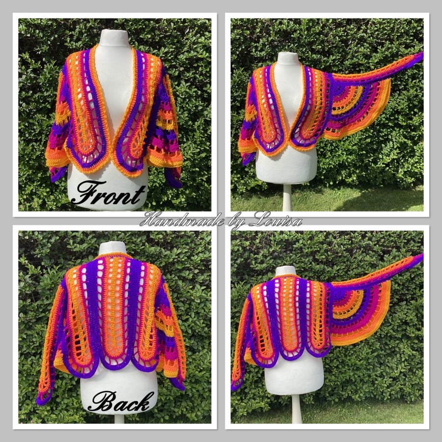 Bright crocheted butterfly cardigan