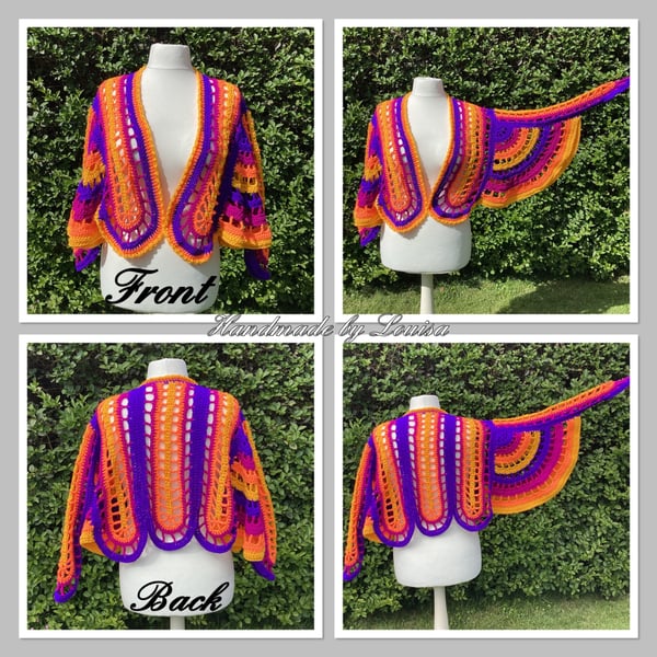 Bright crocheted butterfly cardigan
