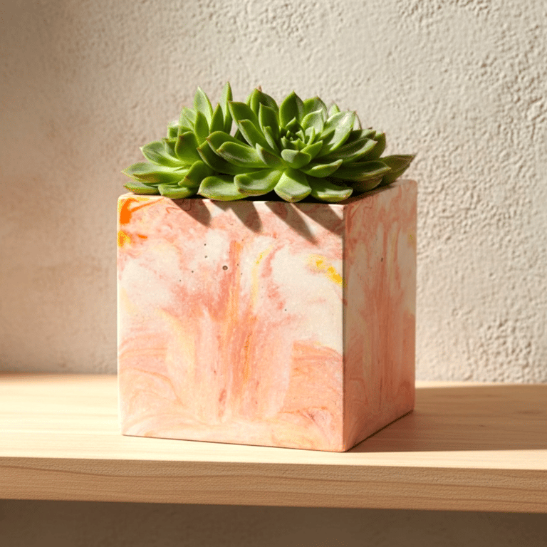 Medium Square Sunrise Marbled Plant Pot 10 cm Indoor Planter