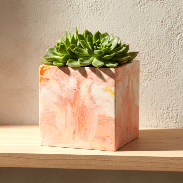 Medium Square Sunrise Marbled Plant Pot 10 cm Indoor Planter