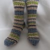 Hand-cranked Knitted Ribbed Wool Socks Size 6 to 7