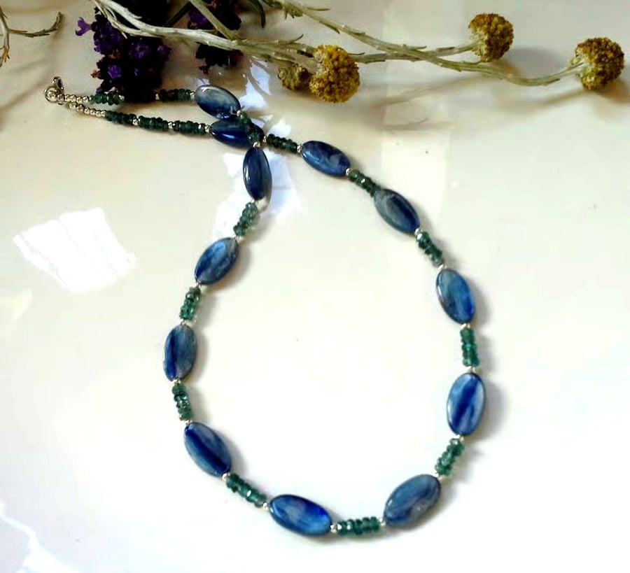 Corn Flower Blue Kyanite Sterling Silver Necklace One off only made