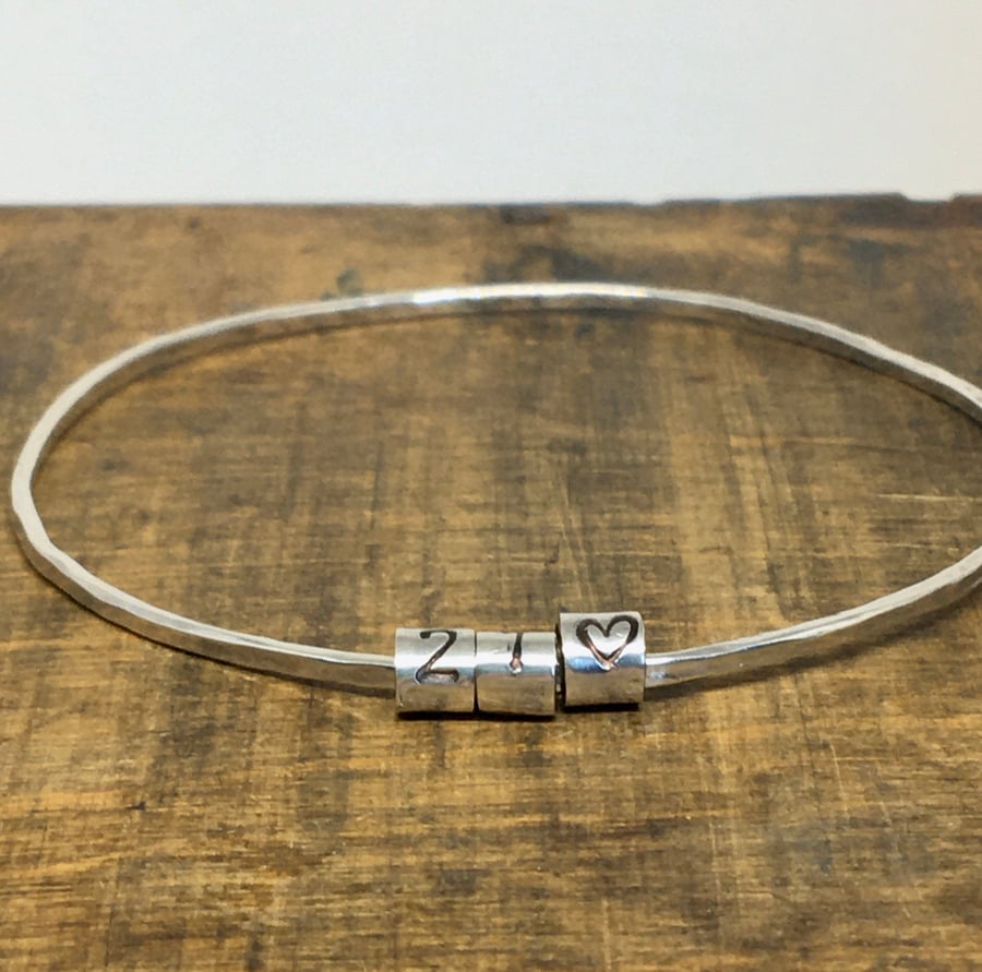 Sterling Silver Birthday Charm Bangle 