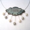 Welsh raincloud enamelled necklace with freshwater pearls