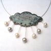 Welsh raincloud enamelled necklace with freshwater pearls