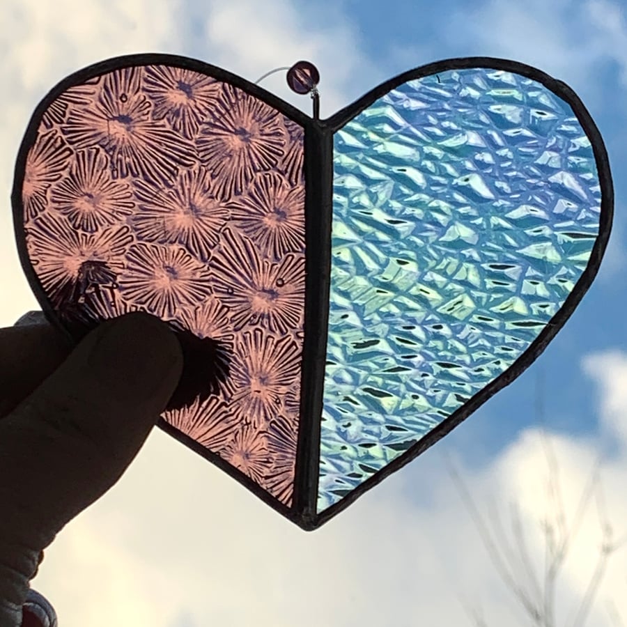 Stained Glass Heart Suncatcher - Handmade Hanging Decorations - Pink
