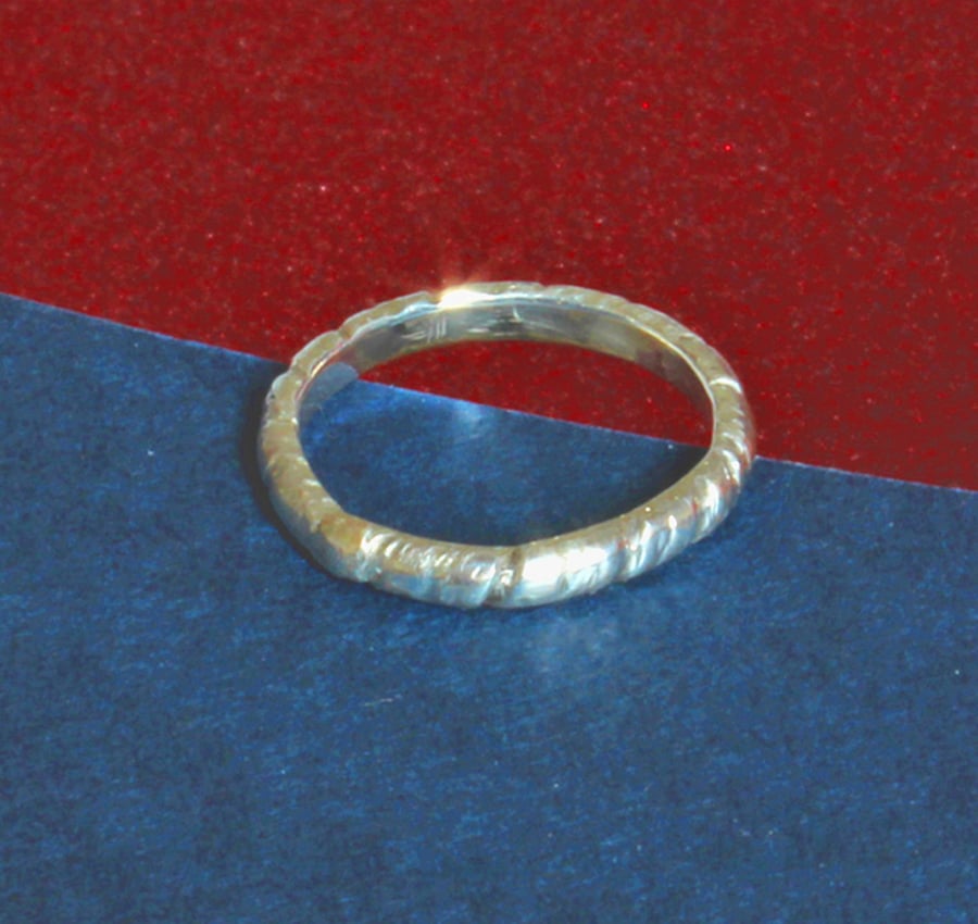 Groovey Textured Band Of Silver Ring - Made to order, all sizes