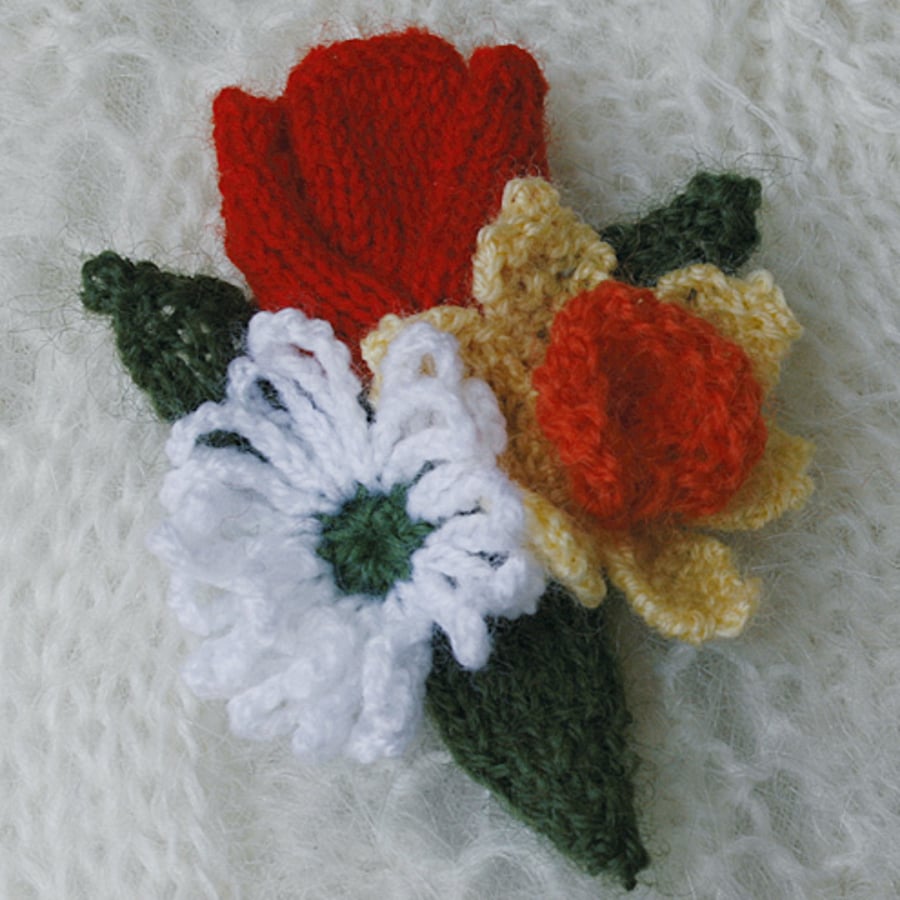 Spring flowers, with red tulip - brooch