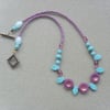 Purple and Turquoise Czech Glass Beaded Necklace