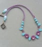 Purple and Turquoise Czech Glass Beaded Necklace - Image 1