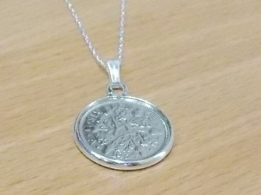 1928 92nd Birthday Anniversary sixpence coin pendant plus 18inch SS chain gift