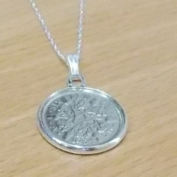 1928 92nd Birthday Anniversary sixpence coin pendant plus 18inch SS chain gift