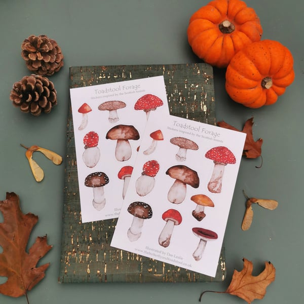 Toadstool Sticker Sheet, Mushroom Stickers, Journal Stickers, Planner Stickers, 