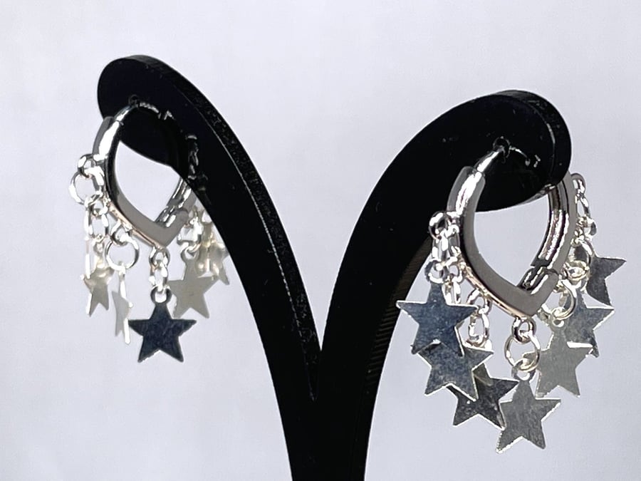 HUGGIE EARRINGS STAR falling star silver plate light latchback wire 