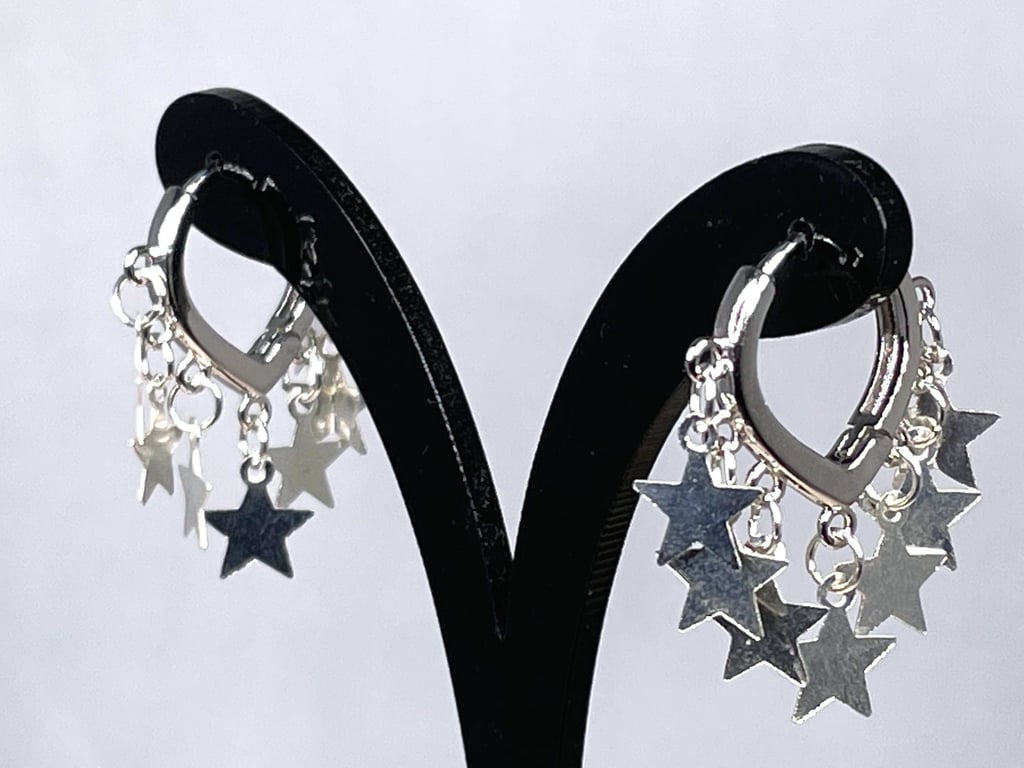 HUGGIE EARRINGS STAR falling star silver plate light latchback wire 