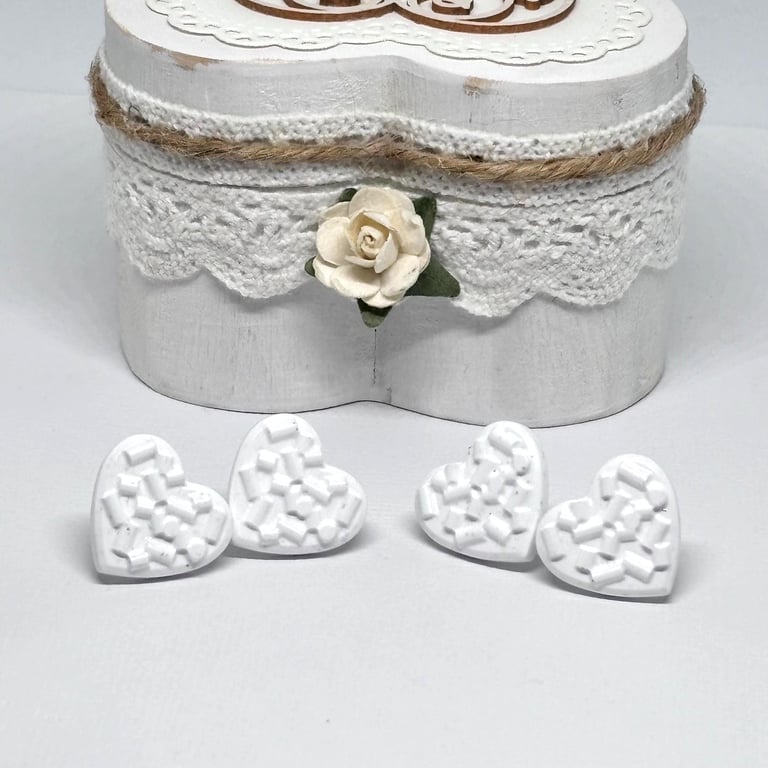 Textured Heart Stud Earrings - Gift for Her