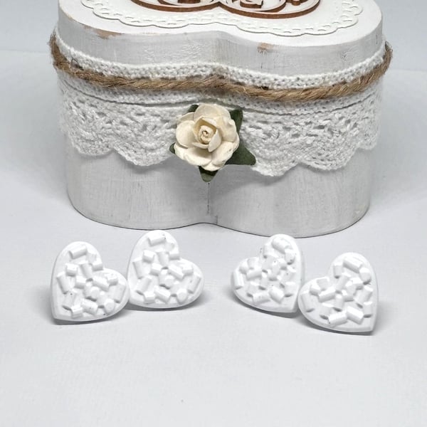 Textured Heart Stud Earrings - Gift for Her