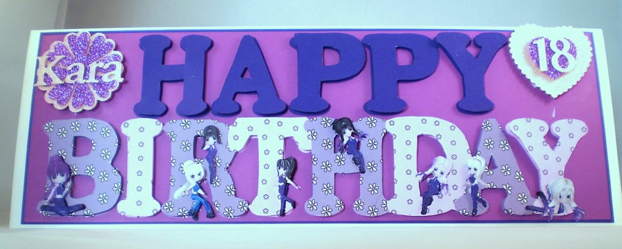 Cute Punk Girls Birthday Card, Decoupage,3D,Personalise