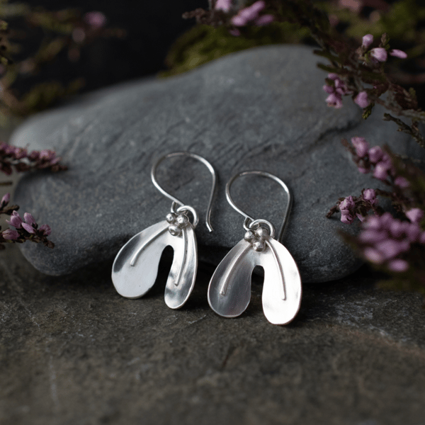 Christmas Mistletoe Silver Dangle Earrings 