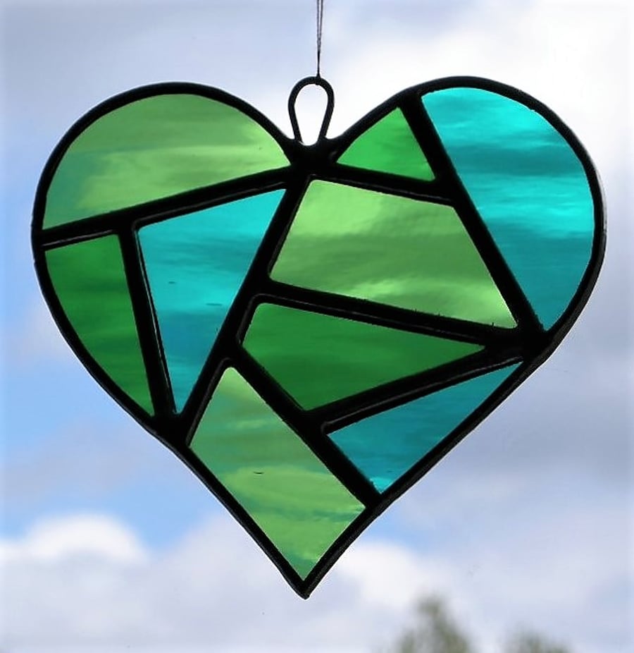 Stained Glass Love Heart in three shades of Green