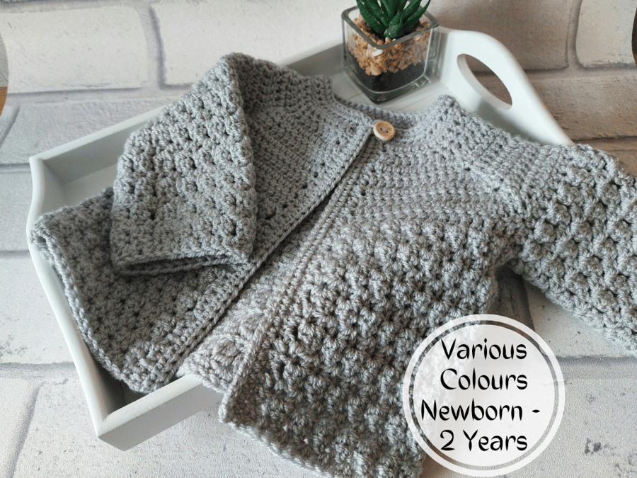 Crochet Baby Cardigan, Size Newborn to 2 Years, Made To Order