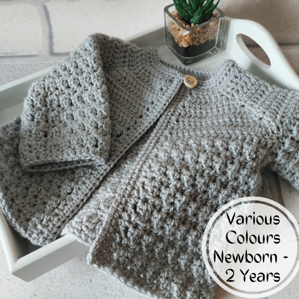 Baby Cardigan Crochet In Size Newborn to 2 Years, Made To Order