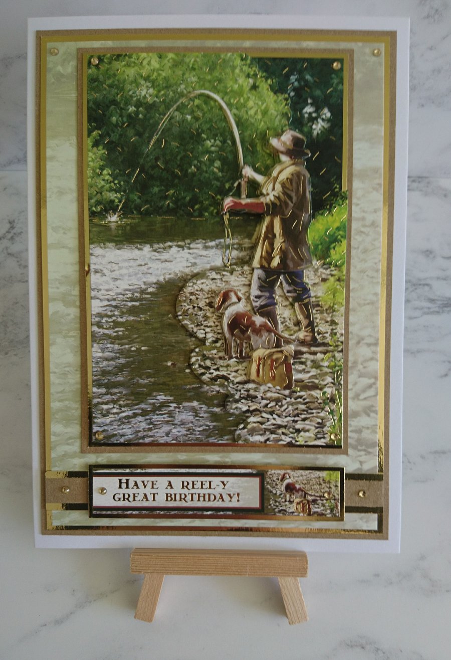 Fishing Birthday Card Fly Fishing Man and Dog Have A Reel-y Great Birthday!